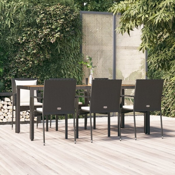 vidaXL 3 Piece Patio Dining Set with Cushions Black Poly Rattan