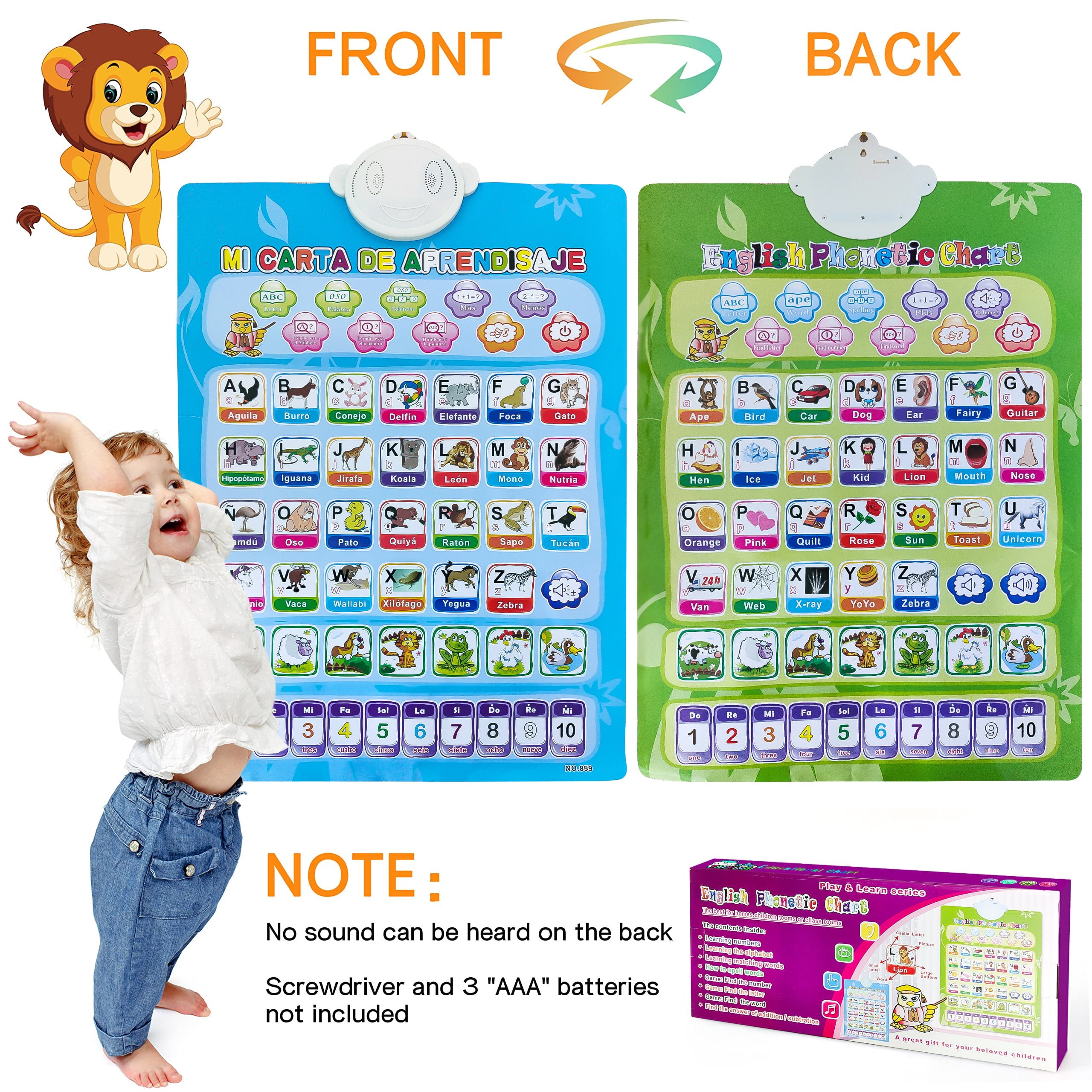 Interactive Electronic Alphabet Wall Chart Age 1 2 3 4， ABC Learn Toys Educational Montessori Poster Boys Girls 12 to 36 Months