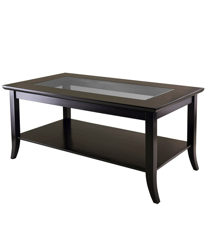 Winsome Genoa Rectangular Coffee Table with Glass Top and Shelf