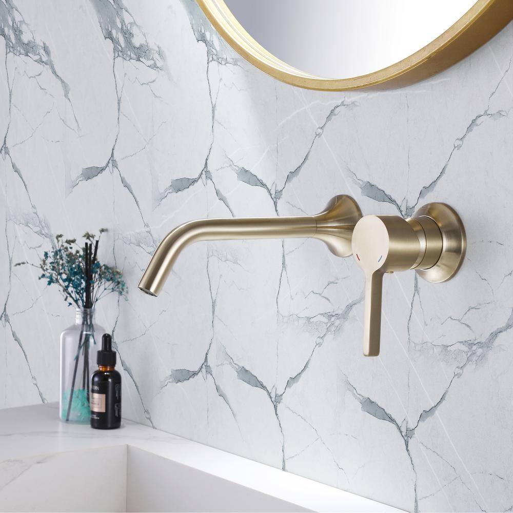 Tomfaucet Modern Single-handle Wall Mounted Faucet Bathroom Sink Faucet in Brushed Gold TFB1173