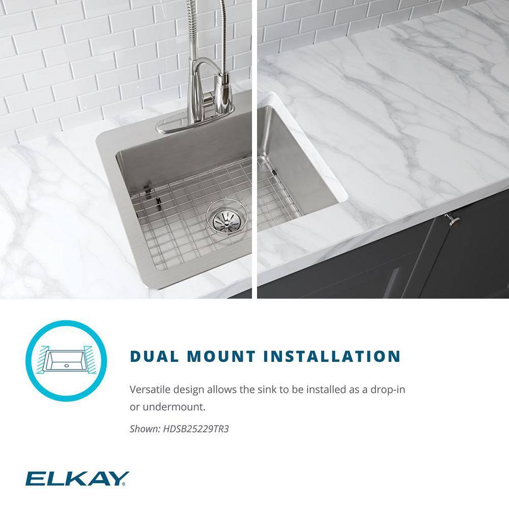 Elkay Avenue 25 in. Drop inUndermount Single Bowl 18 Gauge Stainless Steel Kitchen Sink with Bottom Grids HDSB25229TR3