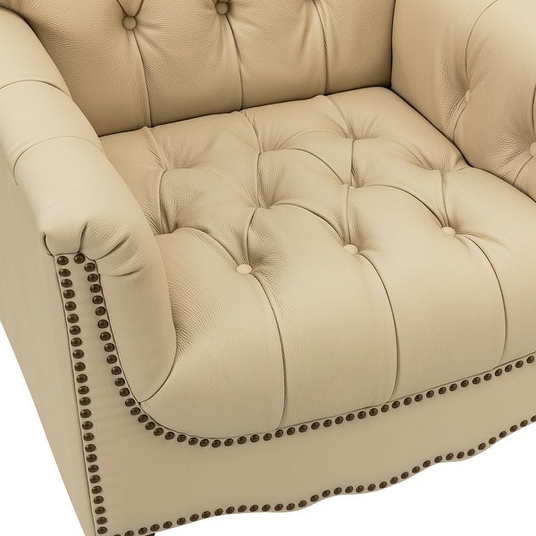 Wemer Transitional Genuine Leather Armchair with Button Tufted Back by HULALA HOME