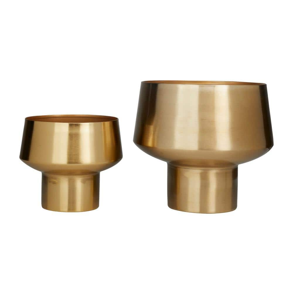 Litton Lane 11 in. and 8 in. Medium Gold Metal Indoor Outdoor Planter (2- Pack) 51981