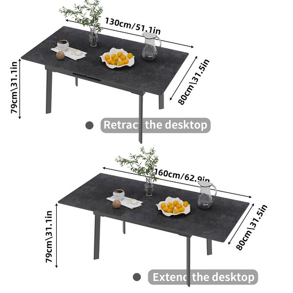 Large Extendable Kitchen Slate Dining Table Rectangular and Metal Legs