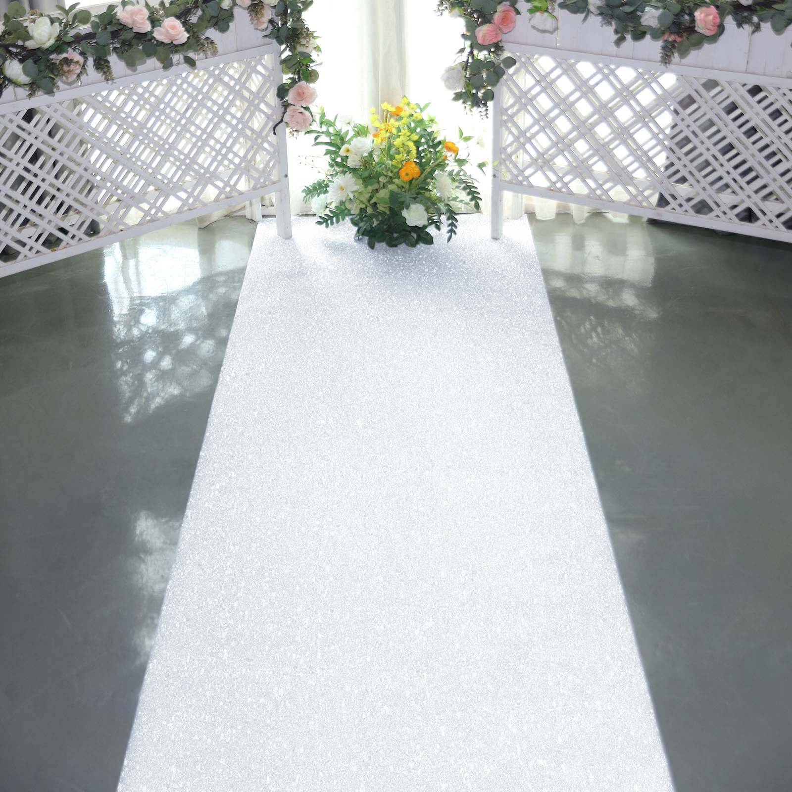 White Sparkle Glitter Wedding Aisle Runner, Non-Woven Red Carpet Runner - Prom, Hollywood, Glam Parties 3ftx50ft