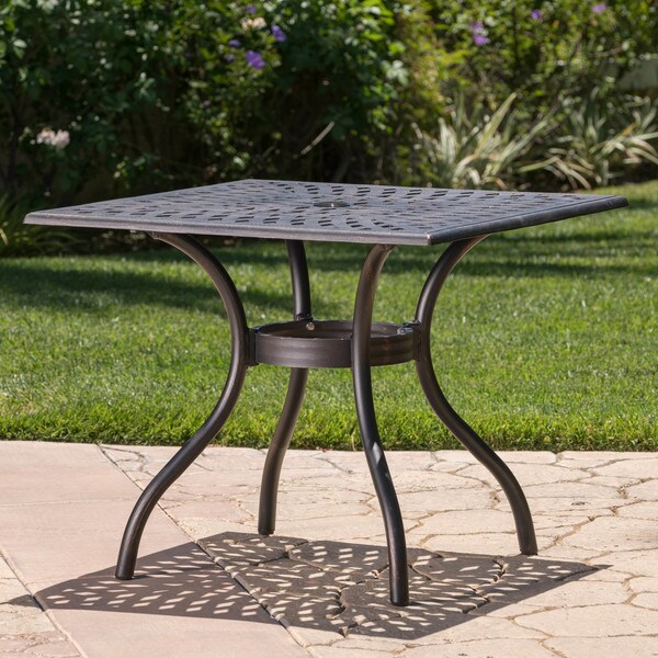 Austin Outdoor Cast Aluminum Square Dining Table with Umbrella Hole by Christopher Knight Home