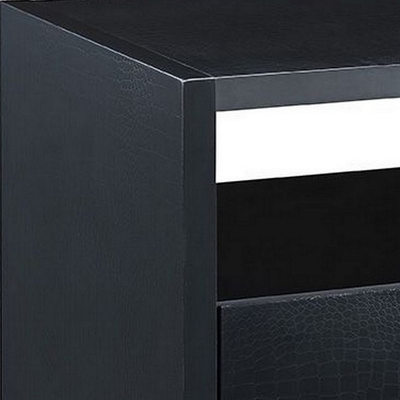 End Table with 2 Drawers and Open Compartments， Black