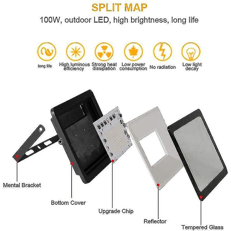 2023-100w Outdoor Led Flood Light 10000lm Ip65 Waterproof  Outdoor Led Spotlight Cold