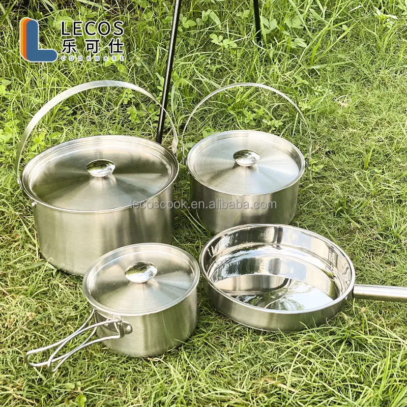 Camping Cookware Set  Compact Stainless Steel Combo Kit with Travel Tote Bag Rugged Outdoor