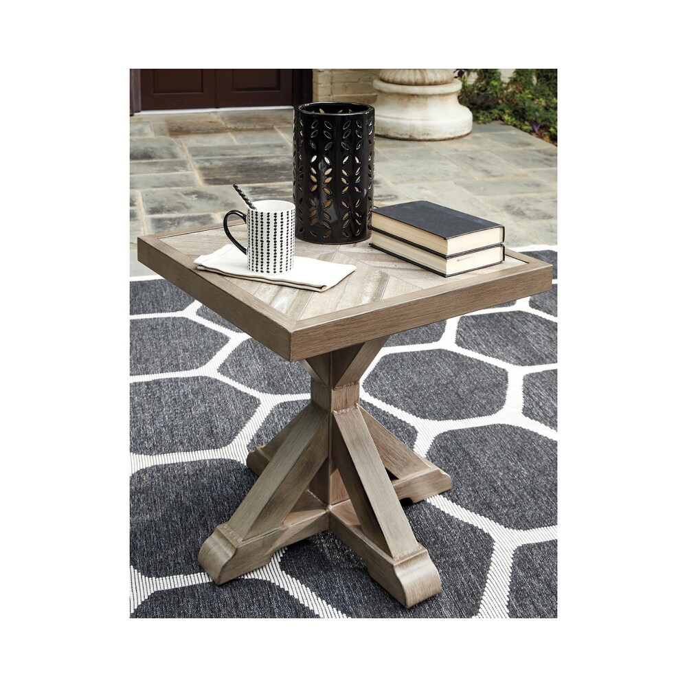 Beachcroft Outdoor Square End Table with Porcelain Top   Beige