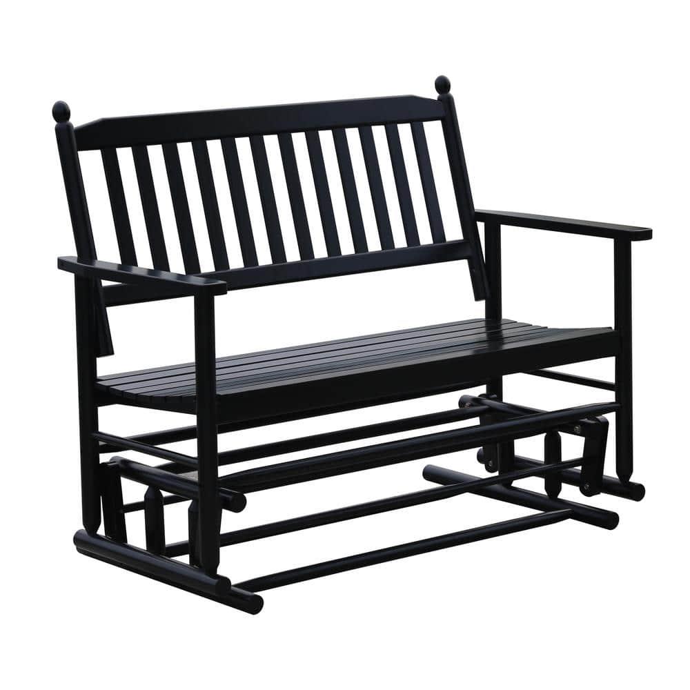 VEIKOUS 2Person Black Wooden Outdoor Patio Glider Rocking Chair Swing Chair