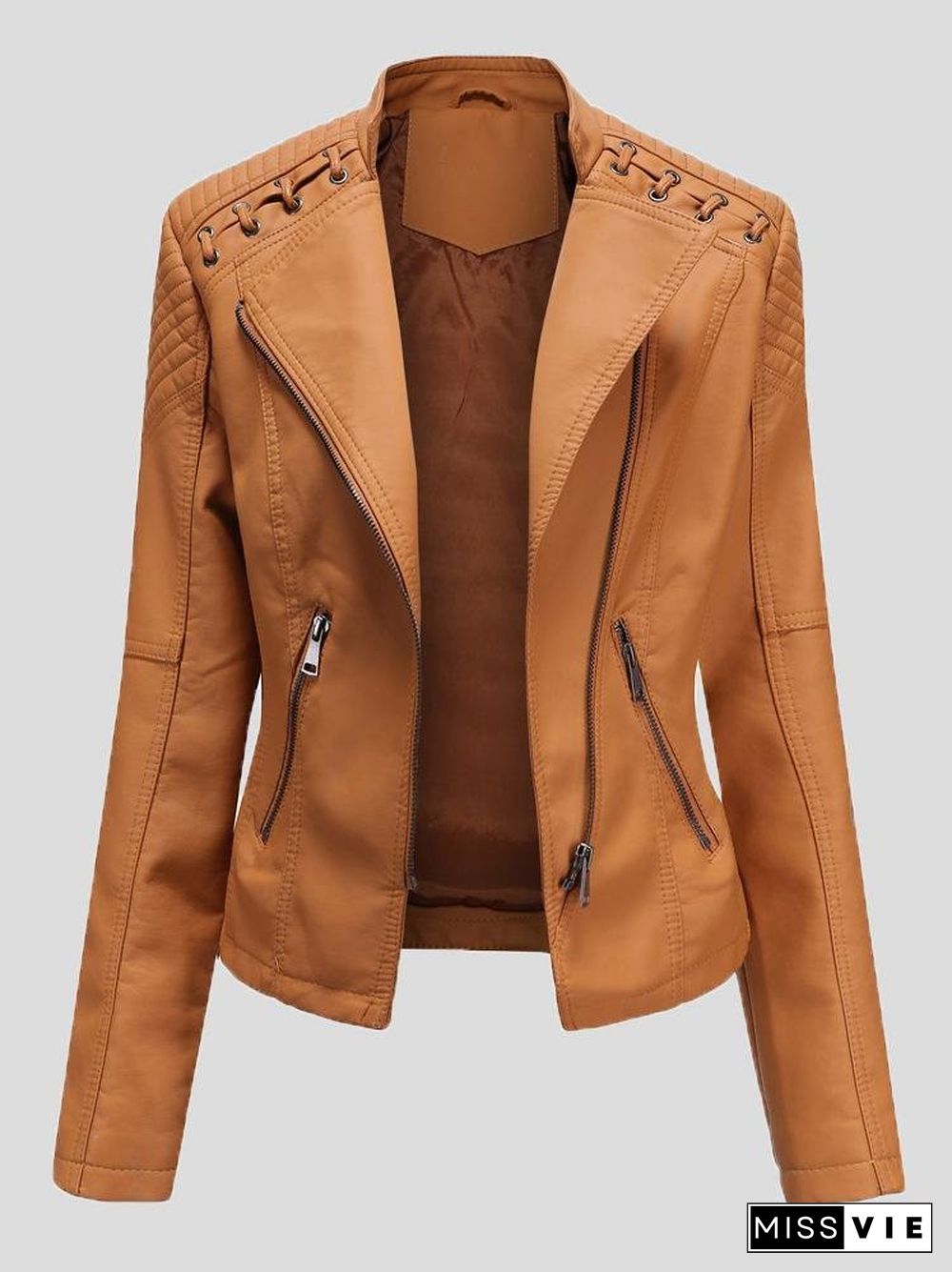 Women's Jackets Short Slim Leather Motorcycle Jacket