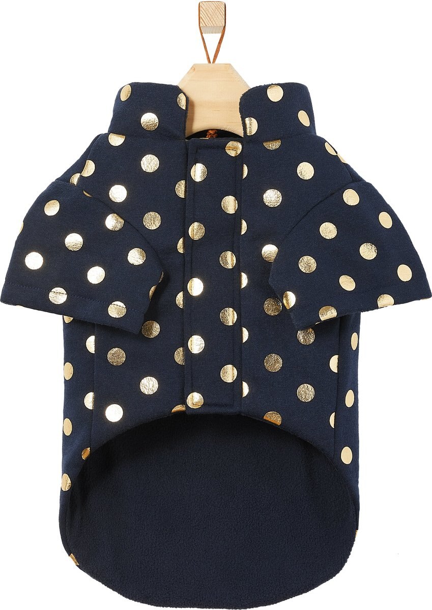 Frisco Gold Dotted Dog and Cat Jacket， Navy