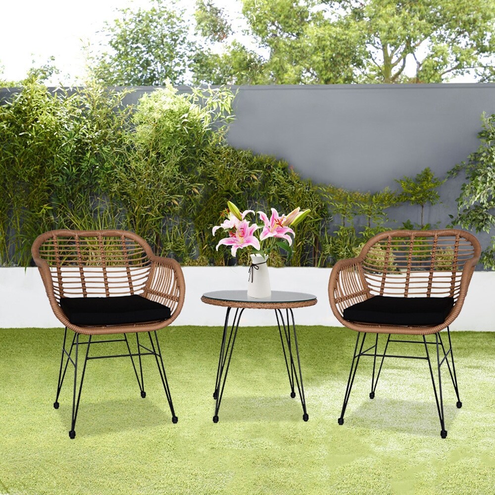 3pcs Wicker Rattan Patio Conversation Set