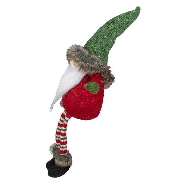 25Inch Plush Red Green Sitting Tabletop Gnome Christmas Decoration