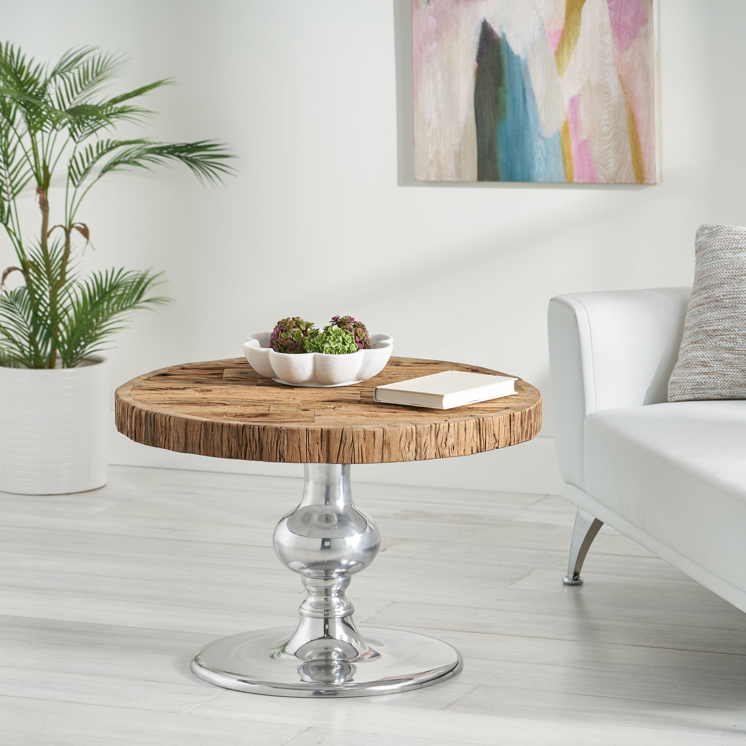 Oxton Handcrafted Rustic Glam Coffee Table with Raw Wood Tabletop