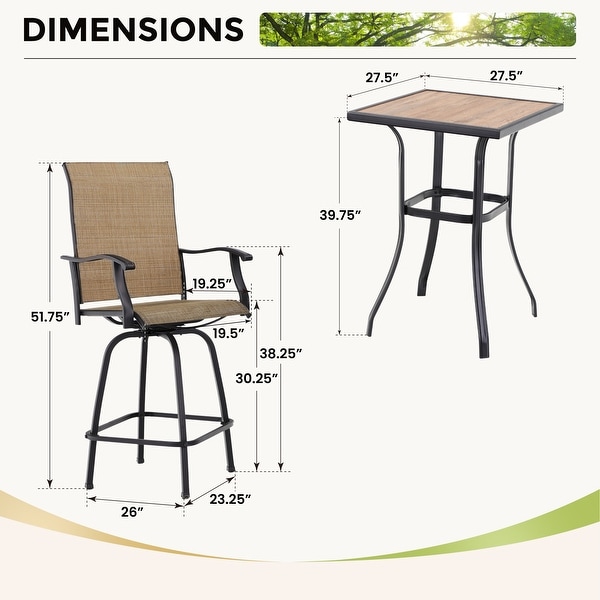 3piece Outdoor Swivel Bar Stool and Table Bistro Set