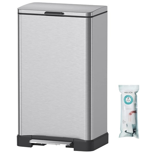 40 Liter， Slow Quiet Close Fingerprint-Proof Large Stainless Steel Rectangular Kitchen Trash Can， for Home and Office