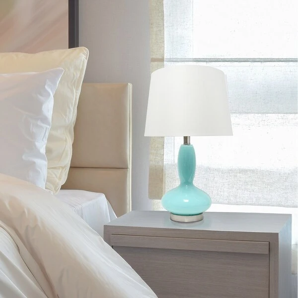 Lalia Home Glass Dollop Table Lamp with White Fabric Shade， Seafoam - 8.8L x 8.8W x 16.5H