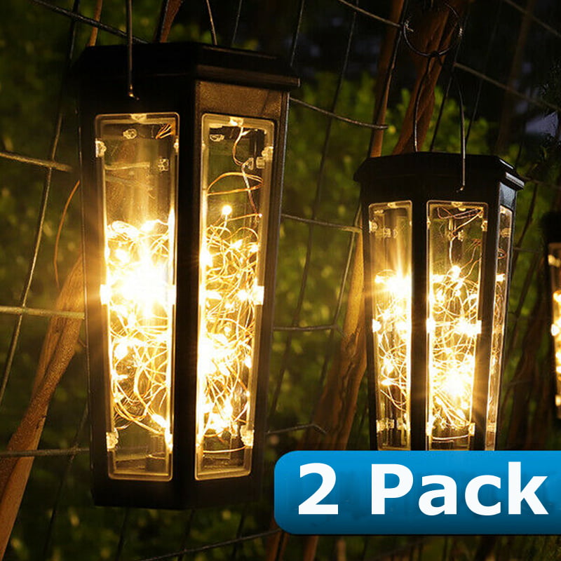 2PCS LED Solar Hanging Lights Waterproof Auto on/off Patio Landscape Lantern Lamps， ABS， Black