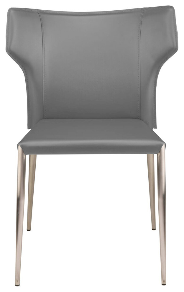 Wayne Dining Chair  Armless Side Chair  Leather Dining Chair  Brushed Steel   Contemporary   Dining Chairs   by mod space furniture  Houzz