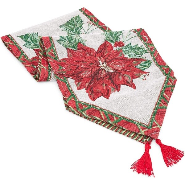 Christmas Poinsettias Woven Table Runner