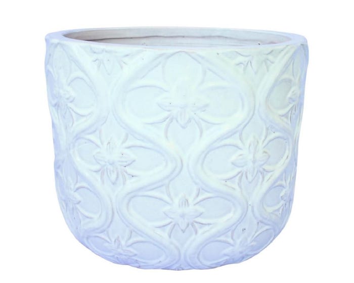 Floral Decorative Planter， White， Medium - GC0517BWM