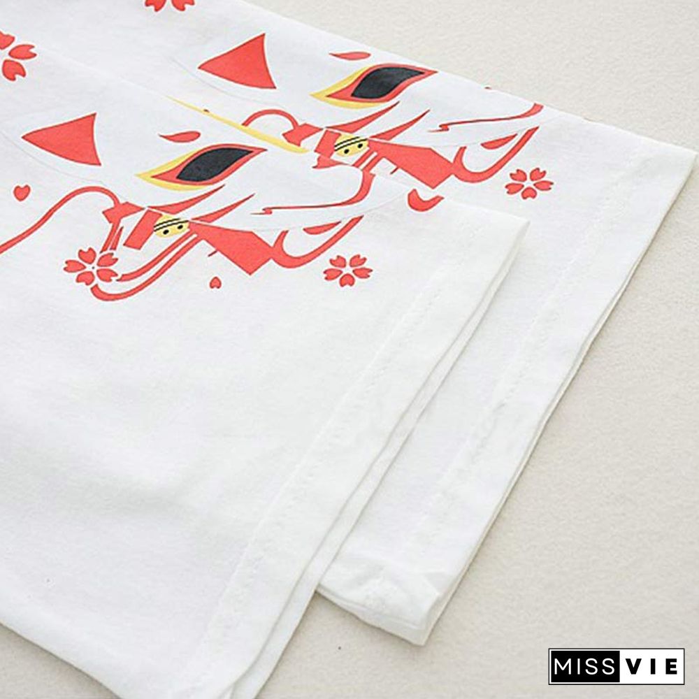 Cute Fox Print Loose T-Shirt