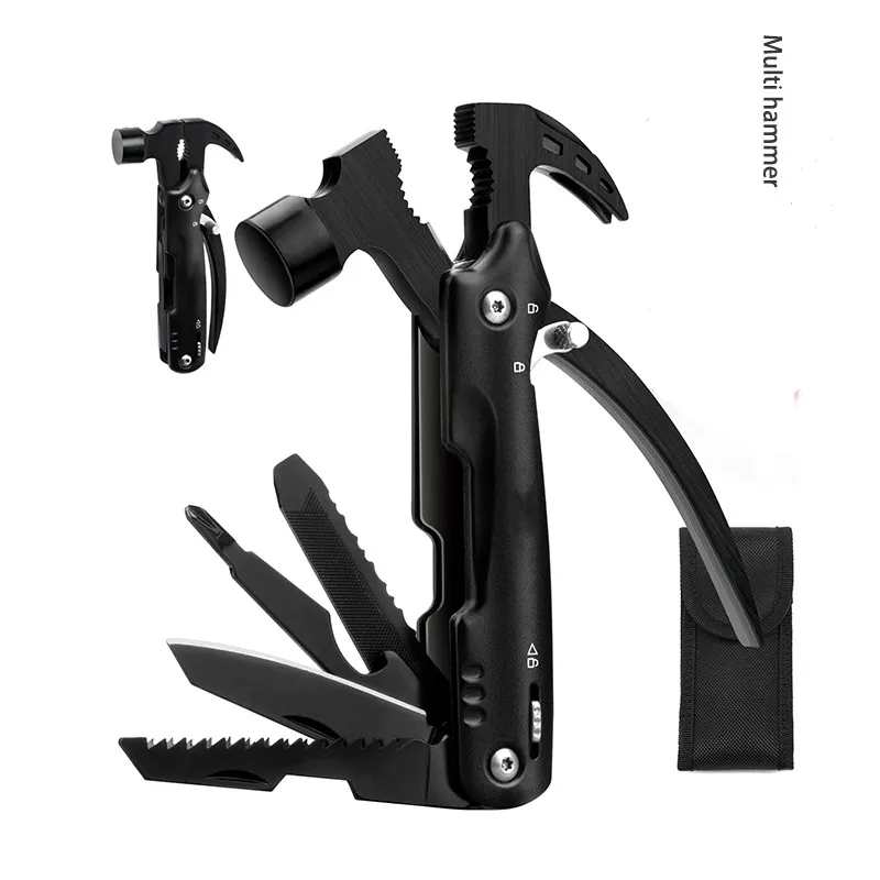 Outdoor portable tool knife pliers mini crook hammer pliers multi purpose folding ground nail hammer Camping tent accessories