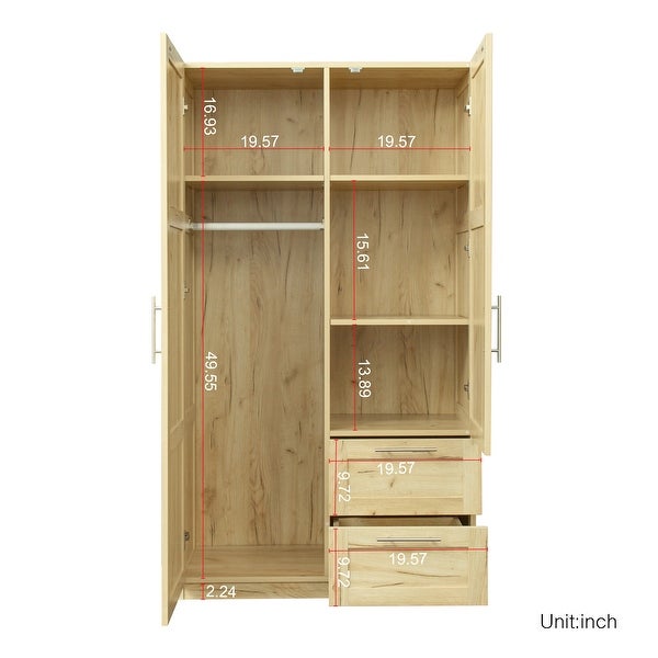 Clihome 40in. Wooden High Wardrobe with 2 Drawers and 5 Storage Spaces - - 36618591