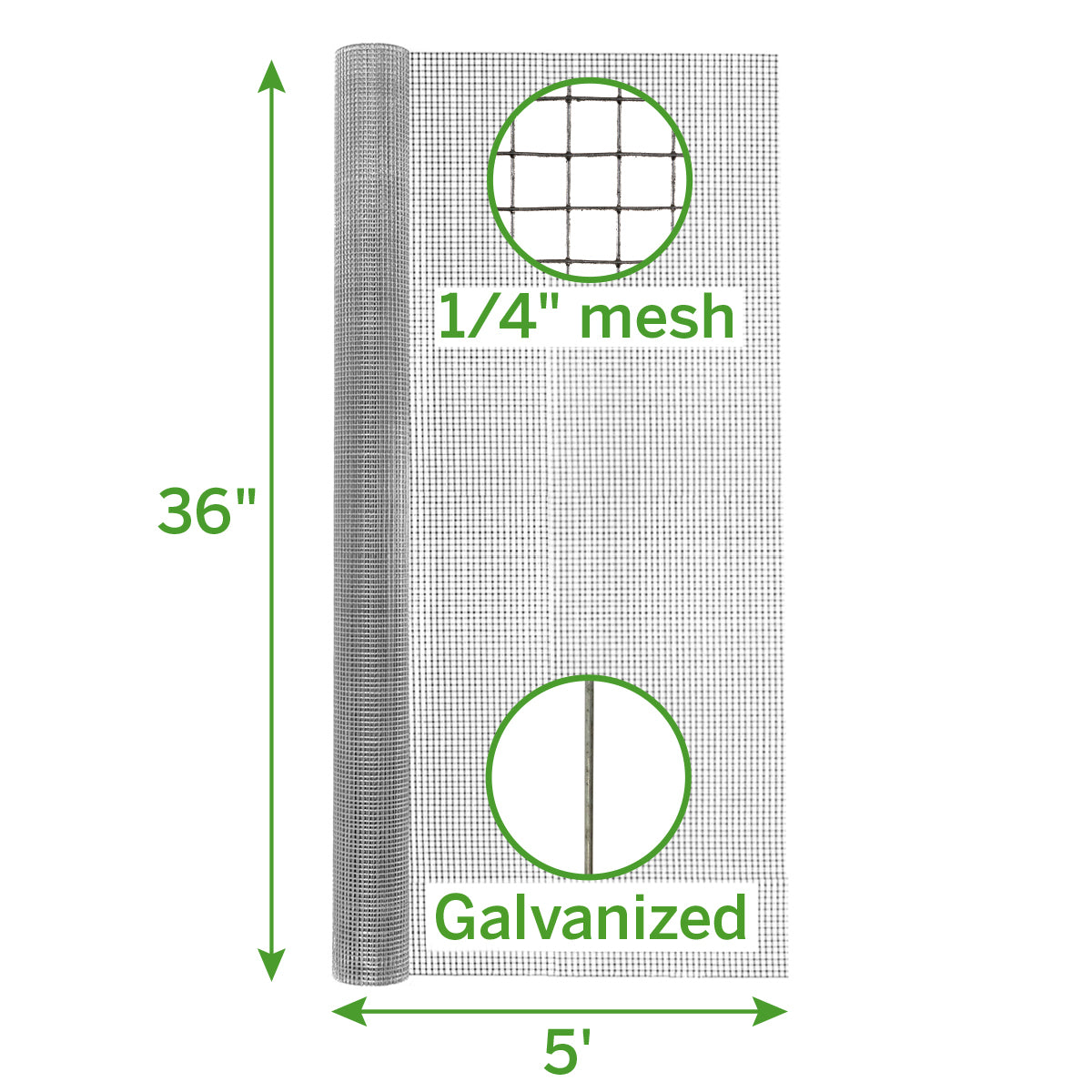 Garden Craft 36in H x 5ft L Gray Steel Hardware Cloth with 1/4 in. Openings, Steel Netting, Mesh Fence