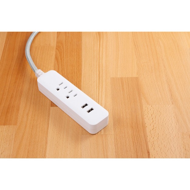 Cordinate 4 x27 2 Outlet 2 Usb 2 4a Extension Cord Braided Gray white