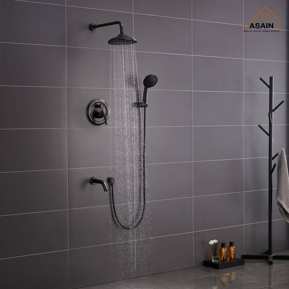 CASAINC 3-Spray Patterns 8.3 in. Tub Wall Mount Dual Shower Heads in Spot Resist Oil-Rubbed Bronze HM-B208-SQ-ORB