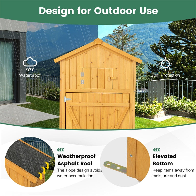 Outdoor Storage Shed Wooden Tool Room Waterproof Garden Storage Cabinet with Lockable Doors & Foldable Table