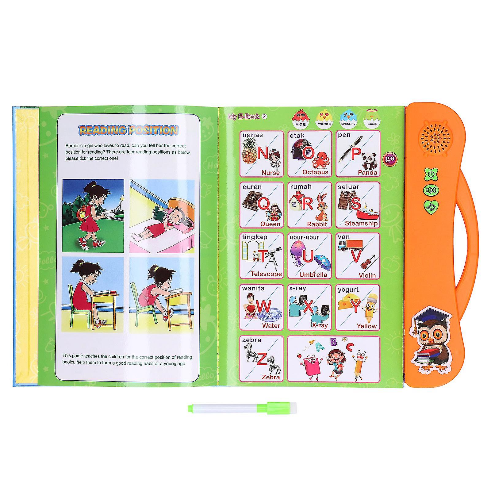 Electronic ABC Sound Book English Malay Language Animal Fruit Learning Kids Educational Toy with PenOrange