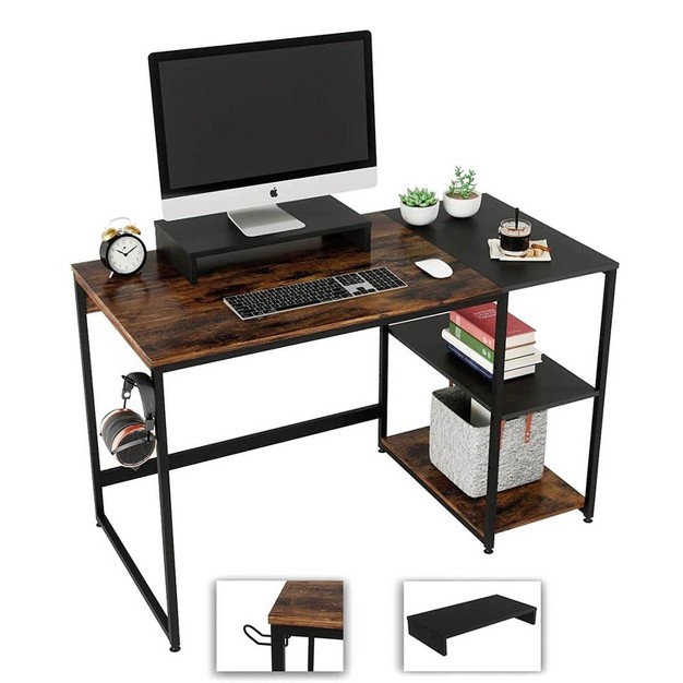 Nost amp Host Computer Office Desk Workstation With Storage Shelves Rustic Brown