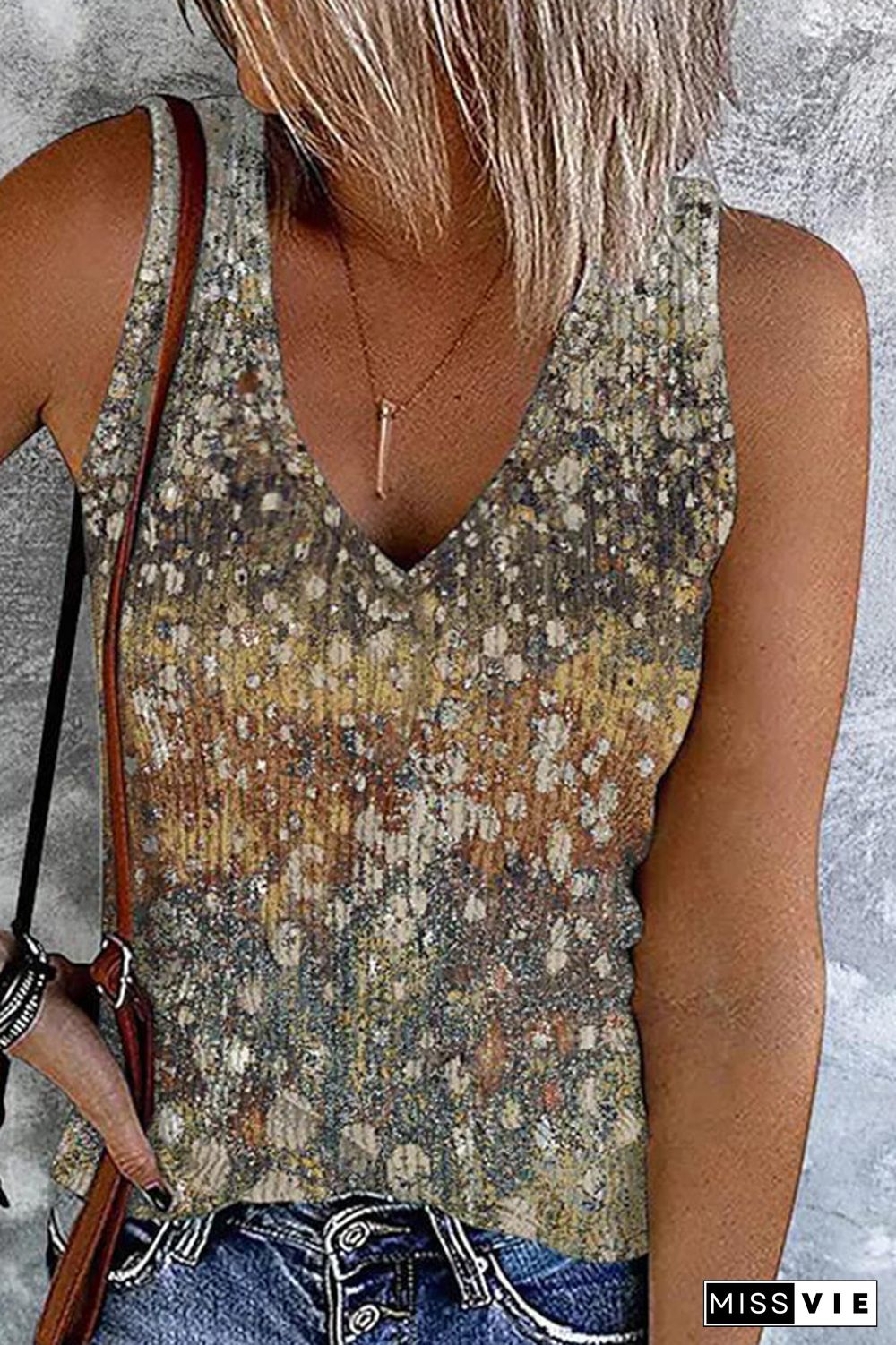 Ethnic Pattern V Neck Tank Top