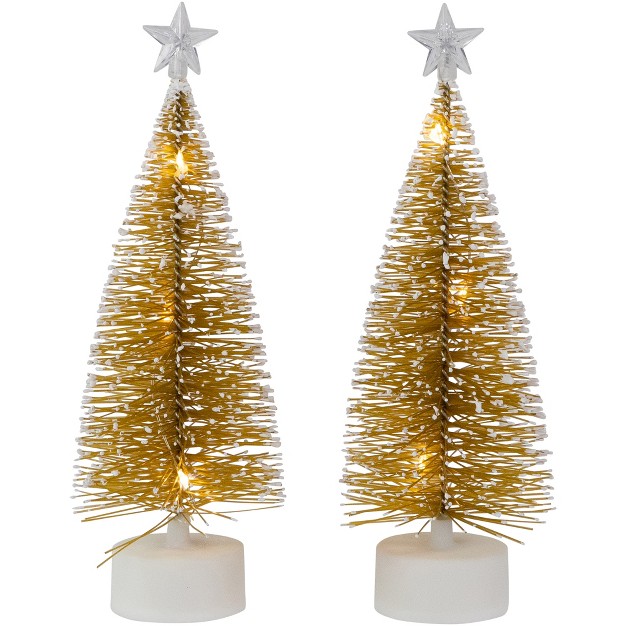 Northlight Set Of 2 Led Pre lit Gold Mini Bottle Brush Pine Christmas Village Trees