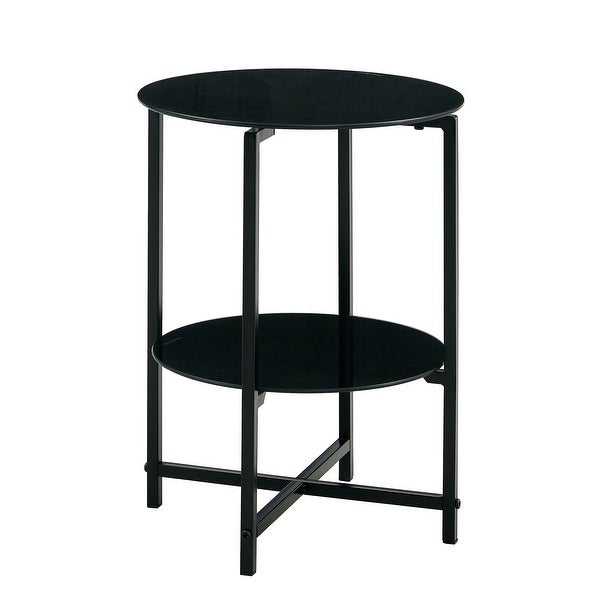 2-layer Round Tempered Glass End Table for Living Room