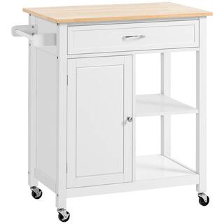 HOMCOM Rolling White Kitchen Cart with Wood Top Kitchen Island with Storage Drawer on Wheels for Dining Room 801-214V80WT