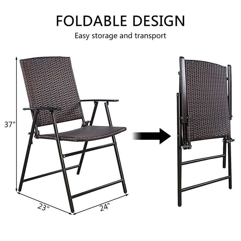 4-Pack Rattan Patio Folding Dining Chairs with Armrest & Footrest, Outdoor Portable Wicker Lounge Chair, Stackable Pool Lawn Chair