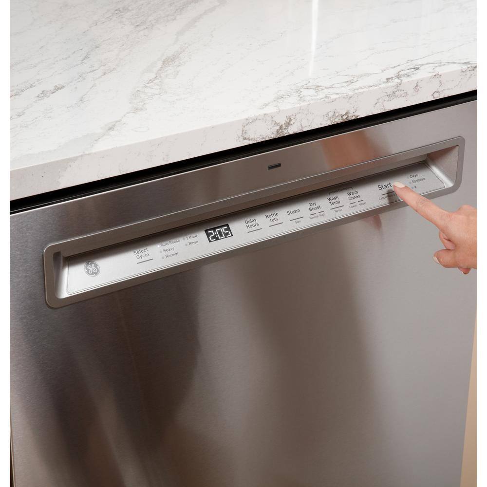 GE 24 in. Fingerprint Resistant Stainless Steel Front Control Built-In Tall Tub Dishwasher with 3rd Rack 45 dBA GDF670SYVFS