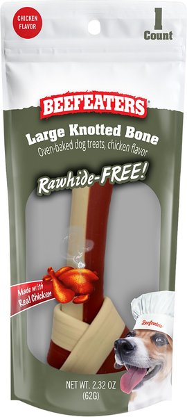 Beefeaters Large Knotted Chicken Rawhide Free Bone Dog Treat， 2.32-oz bag， case of 12