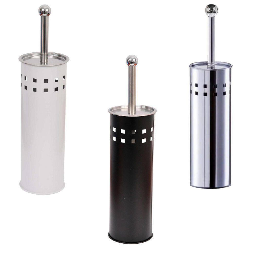 Perforated Metal Bath Free Standing Toilet Bowl Brush with Holder Stainless Steel Lid Color: Black 6602103