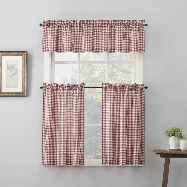 Parkham Farmhouse Plaid Rod Pocket Semi sheer Kitchen Curtain Valance And Tiers Set No 918