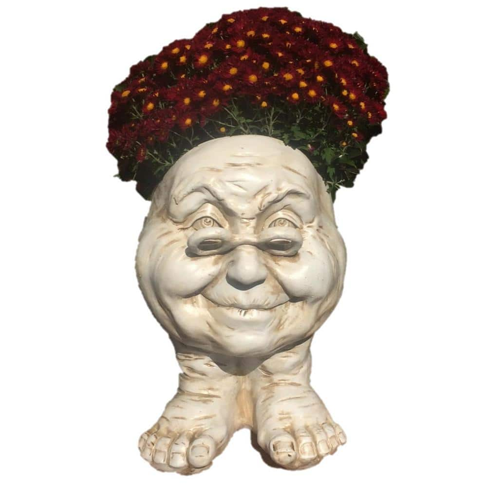 HOMESTYLES 14 in. Antique White Grandma Violet Muggly Planter Statue Holds 6 in. Pot 37135