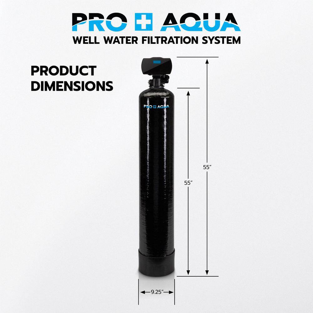 PRO+AQUA Whole House Well Water Filtration System Filters Iron Sulfur Manganese and More 1 in. Digital Valve 1 cu. ft. PRO-WELL-1E