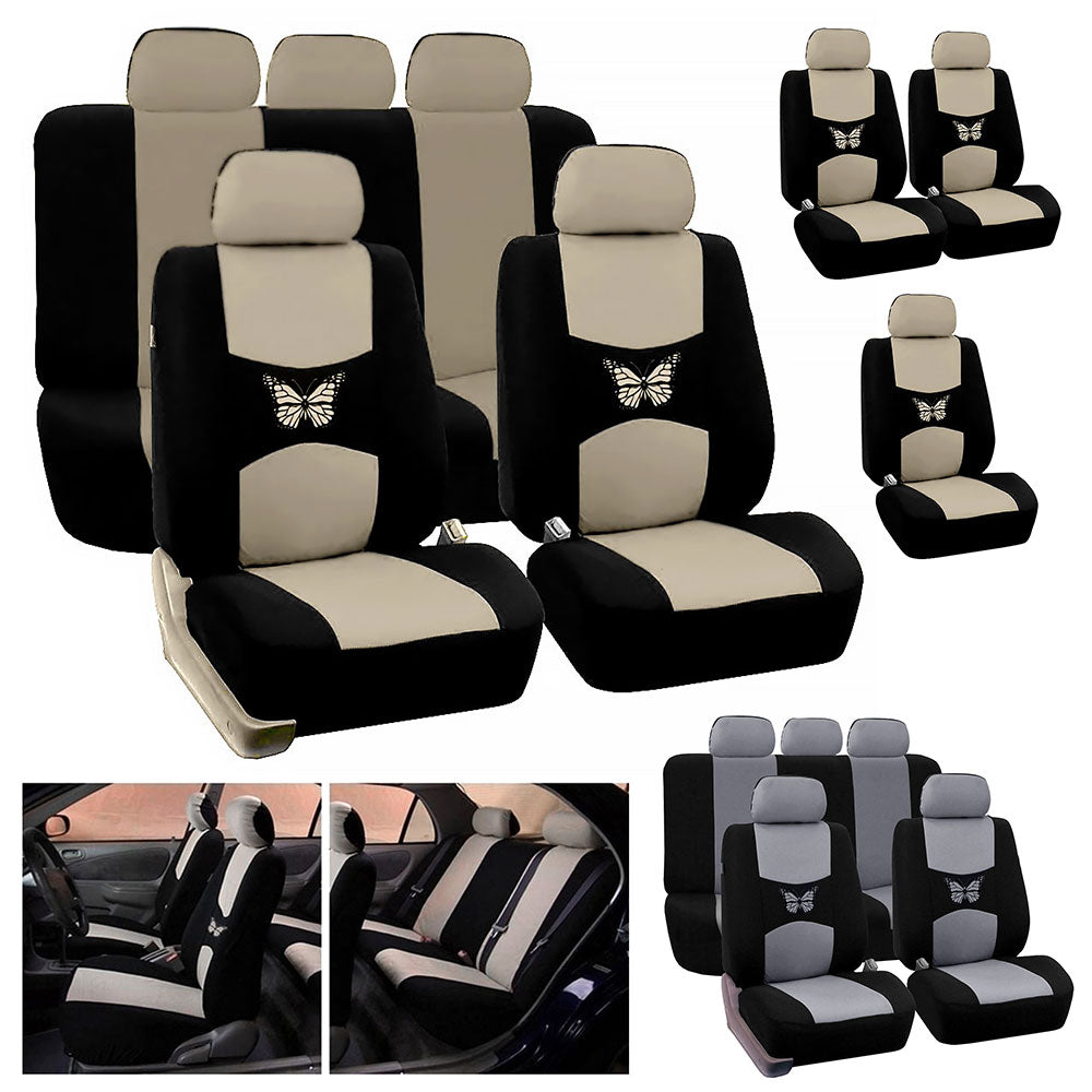 Style That Baby 9Piece Set Car Seat Covers， Protector Full Set Front and Rear Universal， Resistant Removable and Washable Car Seat Covers Full Set for Protecting Car Seat- Butterfly Beige