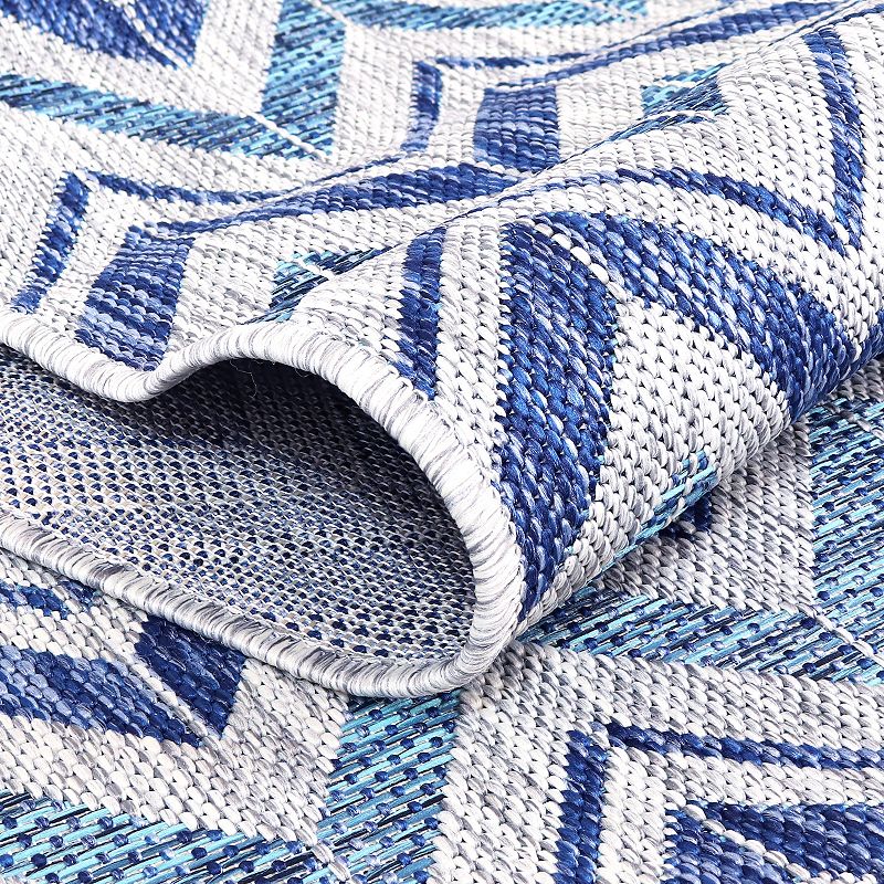 Sunnydaze Chevron Dreams Outdoor Patio Area Rug in Blue/Gray - 5 x 7 Foot