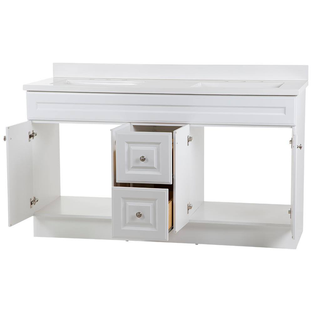 Glacier Bay Glensford 61 in. W x 22 in. D Vanity in White with Cultured Marble Vanity Top in White with White Sinks GF60P2V28-WH